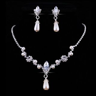 Charming Alloy with Rhinestone Pearl Necklace,Earrings Jewelry Set