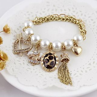 Exquisite Alloy Pearl With Rhinestone Heart Charm Bracelet for Women