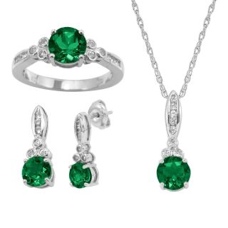 Lab Created Emerald & White Sapphire 3 pc. Round Jewelry Set, Womens
