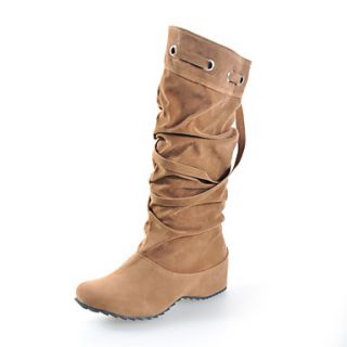 Suede Flat Heel Knee High Boots With Lace up