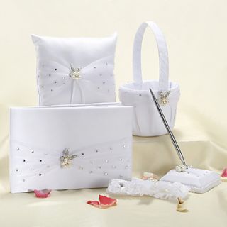 Wedding Collection Set With Faux Pearl Flower and Organza Bow (5 Pieces)