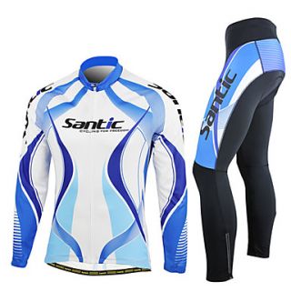 SANTIC Mens Blue and White Long Sleeve Thermal Cycling Suit