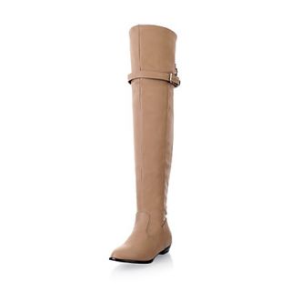 Faux Leather Low Heel Combat Knee High Boots(More Colors)