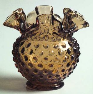 Fenton Hobnail Amber (Colonial Amber) 4 1/2 Inch Miniature Double Crimp Vase   A