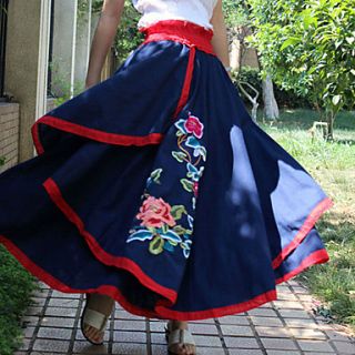 Bohemia Autumn Winter Cotton Hemp Multilayer irregular Splice Embroidery Navy Blue Red edge Women long skirts