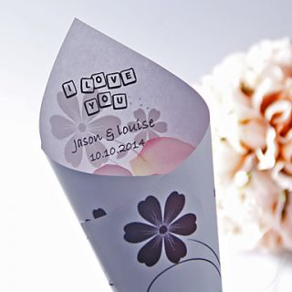 Personalized Chocolate Flower Pattern Paper Petal Cones   Set of 12