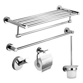 Bath Accessory Set, Modern 5 Piece Chrome Stainless Steel Hardware Set Silver