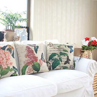 Set of 3 Retro Style Butterflies Theme Cotton/Linen Decorative Pillow Cover