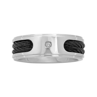 Mens Stainless Steel & Cable CT. Diamond Wedding Band, White