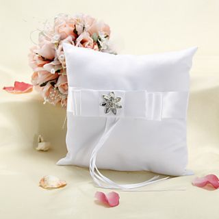 Ring Pillow In White Satin With Rhinestone