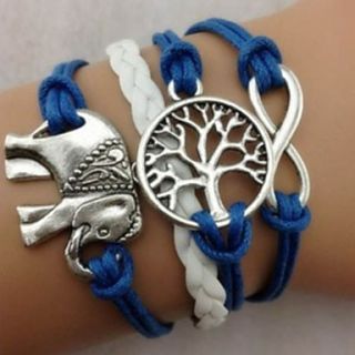 Fashion Leatherette Rope and Alloy Elephant Wishing Trees Bracelet