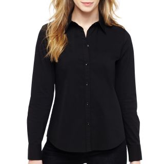 LIZ CLAIBORNE Long Sleeve Button Front Shirt   Tall, Black
