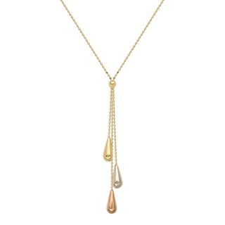 10K Tri Color Gold Lariat Necklace, Womens