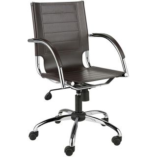 Dave Brown Leather Office Chair (Brown/chromeMaterials Leather/chromed steel frameFinish Chromed steel frameSeat Height 17.5 21 inches highAdjustable height 37 40.5 inches highRubber lined casters for wooden floorsLeather arm restsDimensions 22 inche