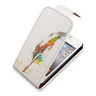 Feather Pen Up Down Turn Over PU Leather Full Bady Case for iPhone 4/4S