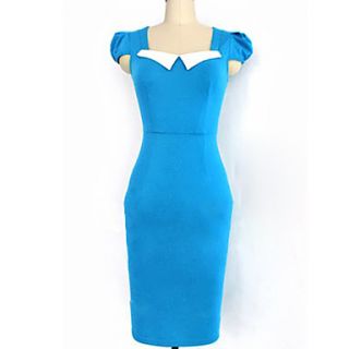 SZ Womens Blue Bubble Sleeve Lapel Neck Dress