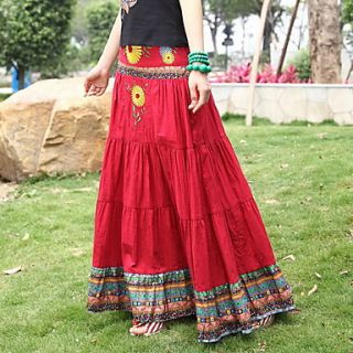 Bohemia Pleated Long Skirts Embroidery Patterns Dress(Texture Pattern Random Delivery)