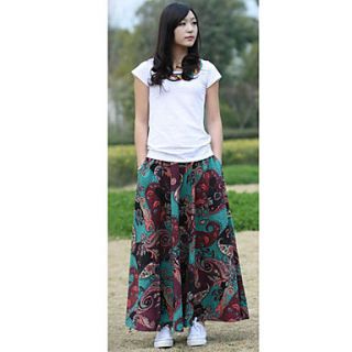 Retro fashion simple cotton Hemp Floral Pockets on both sides Multicolor Women long skirts