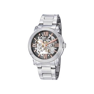STUHRLING Mens Silver Tone Stainless Steel Automatic Skeleton Watch
