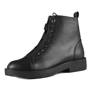 Mens Faux Leather Low Heel Combat Boots With Lace up