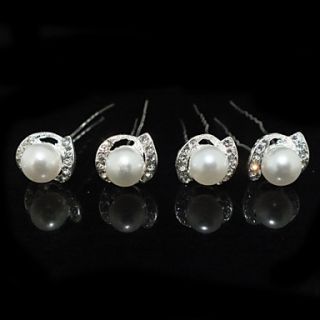 Four Pieces Alloy Wedding Bridal Hairpins With Rhinestones And Imitation Pearls