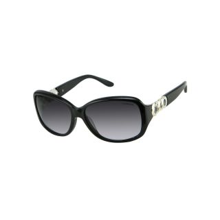 LIZ CLAIBORNE Studio 54 Rectangle Frame Sunglasses, Black, Womens