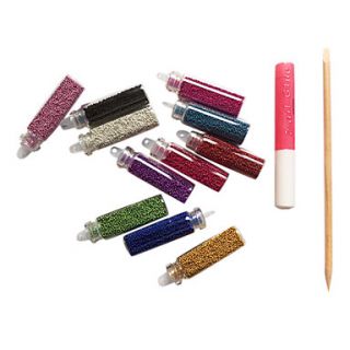 12 Color Mini Beads Nail Art Acrylic Rhinestones Decoration with Glue Stick