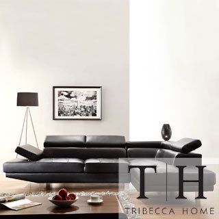 Tribecca Home Fusion Black Bonded Leather Adjustable Headrest Sectional
