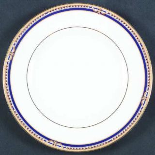 Wedgwood Monaco Salad Plate, Fine China Dinnerware   Bone, Blue Border, Brown Ri