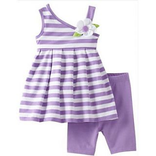 Girls Summer Sleeveless White Purple Striped DressLeggings Cotton Twinsets for 90~130cm