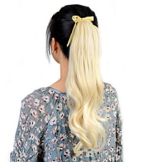 High Quality Synthetic 16 Inch Side Bangs Ribbon Tied Wavy Long Ponytail Hair Extensions(White)