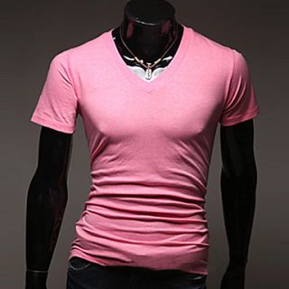 Aowofs HOT New Style Pure Color Korean Style Short sleeve V neck T shirt(Pink)