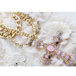 Daphne Vintage Cut Out Pink Diamonade Cross Multilayer Necklace(Screen Color)