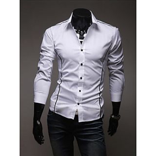 Langdeng Casual Slim Long Sleeve Shirt(White)