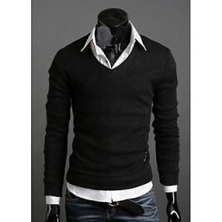 Langdeng Casual Vintage Cotton Slim Knitted V Neck Shirt(Black)