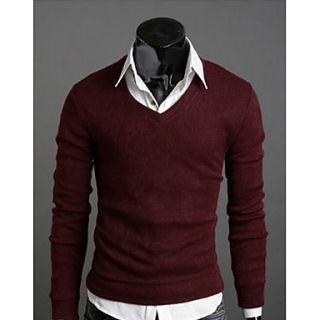Langdeng Casual Vintage Cotton Slim Knitted V Neck Shirt(Wine)
