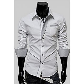 Langdeng Casual Harem Slim Contrast Color Long Sleeve Shirt(White)