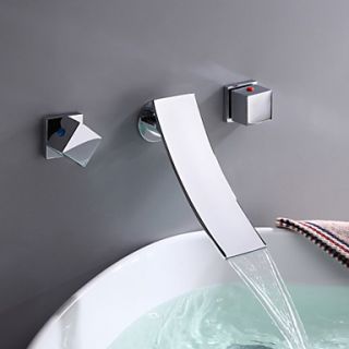 Contemporary Chrome Three Holes Two Handles Wall Mounted Waterfall Bathroom Sink Faucet