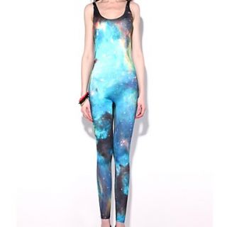 Elonbo Womens Charming Star Sky Style Digital Painting High Waisted Stretchy Slim Jumpsuit Bodysuit