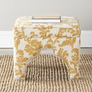 Safavieh Sahara Floral Beige Nailhead Ottoman (BeigeMaterials Plywood and linen/ cotton fabricSeat height 17.9 inchesDimensions 17.9 inches high x 21.3 inches wide x 21.3 inches deepThis product will ship to you in 1 boxFurniture arrives fully assemble