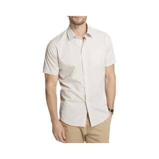 Van Heusen Short Sleeve No Iron Button Front Shirt, Khaki Plaid, Mens