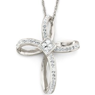 Crystal Accent Cross Pendant Sterling Silver, Womens