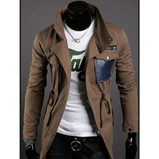 Mens PU Leather Cable stayed Stand Collar Jacket