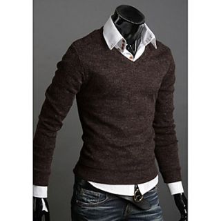 Langdeng Casual Vintage Cotton Slim Knitted V Neck Shirt(Coffee)