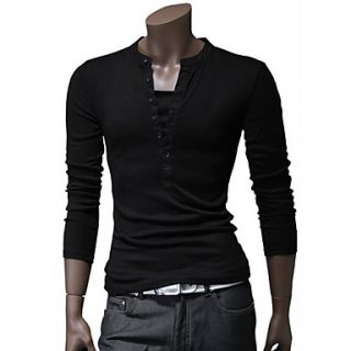 Langdeng Casual Fashion Layered Long Sleeve Slim T Shirt(Black)