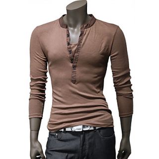 Langdeng Casual Fashion Layered Long Sleeve Slim T Shirt(Coffee)