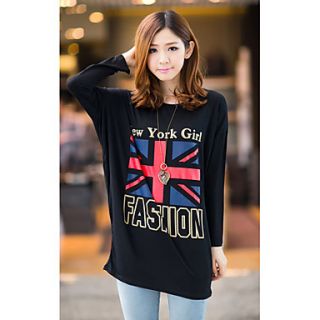 Uplook Womens Casual Round Neck Black The Union Flag Pattern Loose Fit Batwing Long Sleeve T Shirt 301#