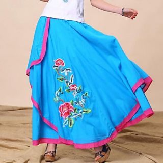 Womens Casual Embroidery Patterns Maxi Skirts,Novel Asymmetric Sky Blue Long Skirts