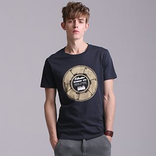 YiRANCP Mens Fashion Round Collar Printed Short Sleeve Shirt(Black)