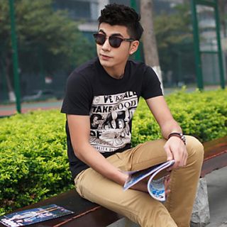 YiRANCP Mens New Style Round Collar Fashion Printed Short Sleeve Shirt(Black)